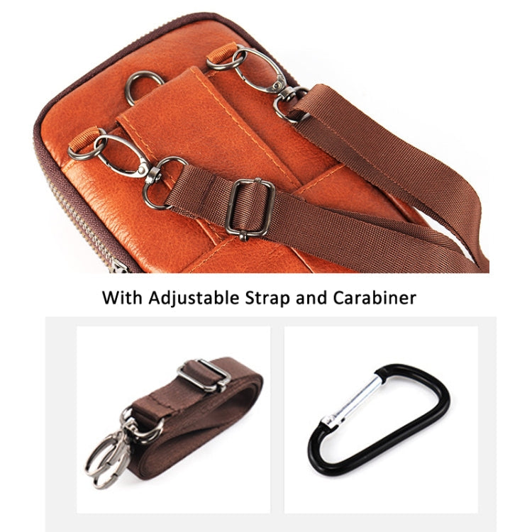 KUNQITIAN Mobile Phone Waist Bag Belt Leather Case With Shoulder Strap, Size: L(Brown Yellow)