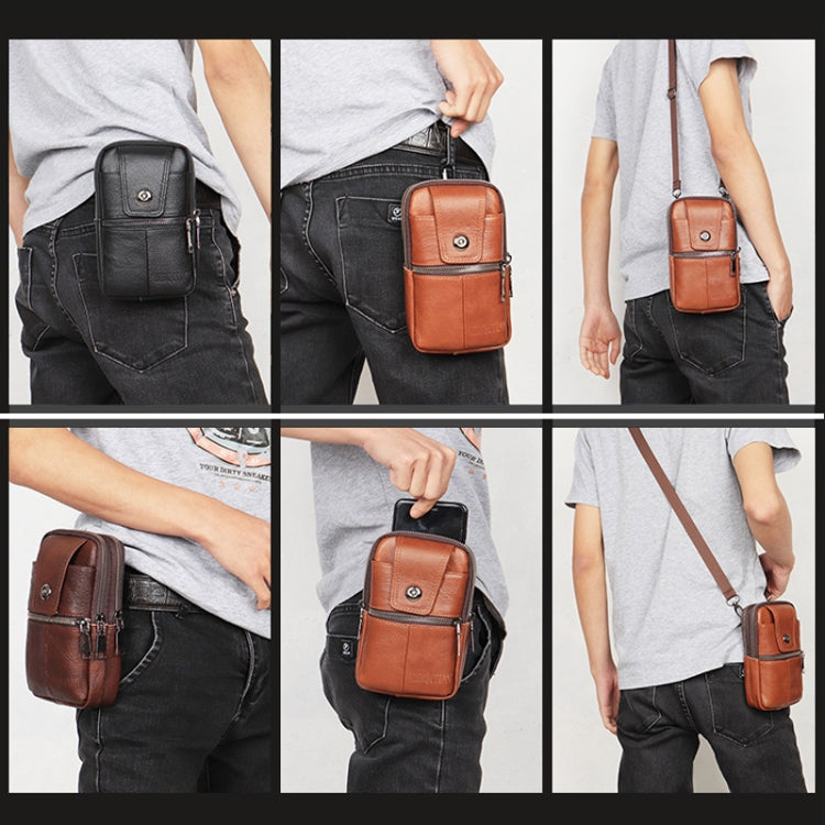 KUNQITIAN Mobile Phone Waist Bag Belt Leather Case With Shoulder Strap, Size: S(Black)