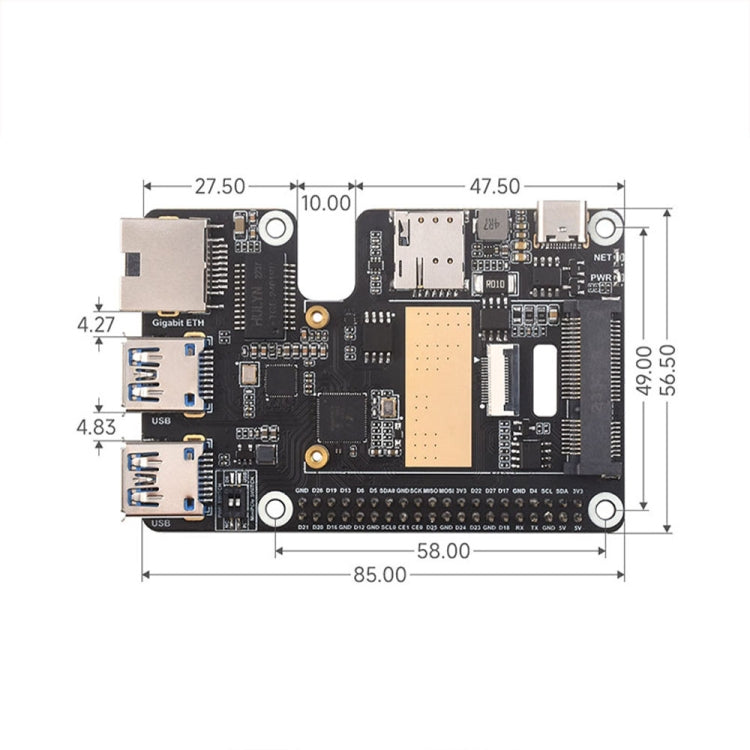Waveshare For Raspberry Pi 5 PCIe to MiniPCIe / Gigabit Ethernet / USB 3.2 Gen1 HAT, Spec: EG25-G