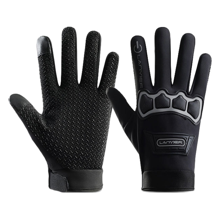LANYIER Fall Winter Motorcycle Outdoor Riding Gloves Men Velvet Warm Non-slip Touch Screen Windproof Gloves, Size: Average(Gray)
