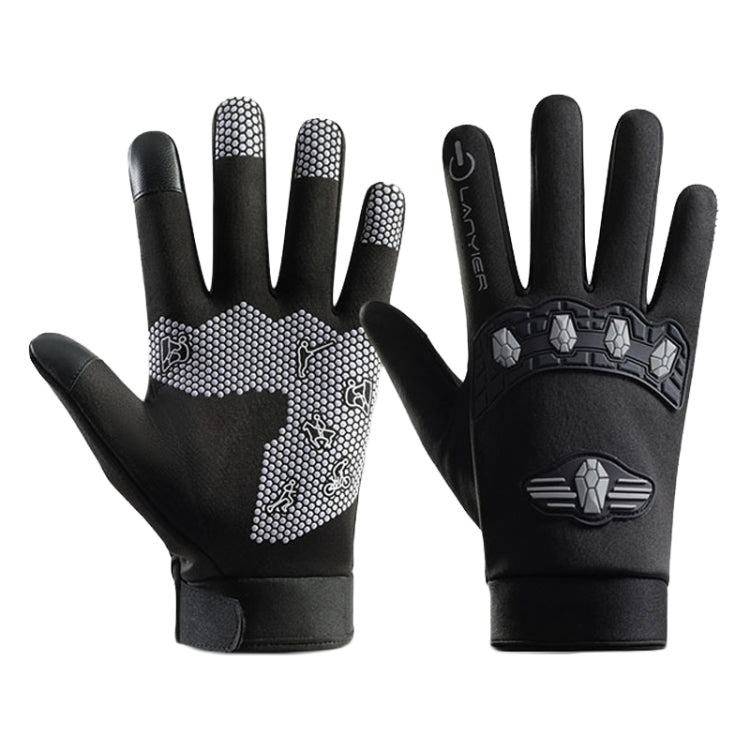LANYIER Fall Winter Men Outdoor Motorcycle Gloves Riding Warm Windproof Anti-Slip Waterproof Touch Screen Gloves, Size: Average(Gray)