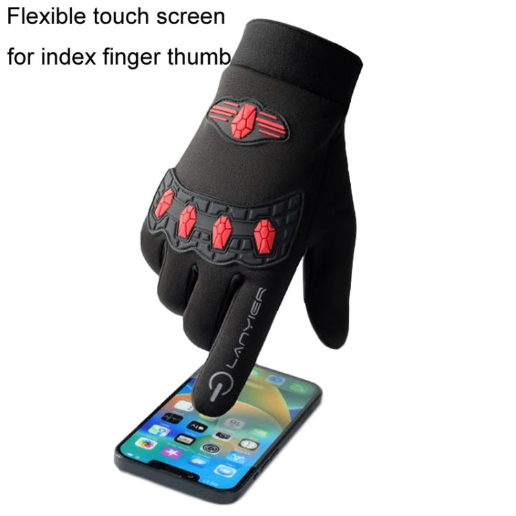 LANYIER Fall Winter Men Outdoor Motorcycle Gloves Riding Warm Windproof Anti-Slip Waterproof Touch Screen Gloves, Size: Average(Red)