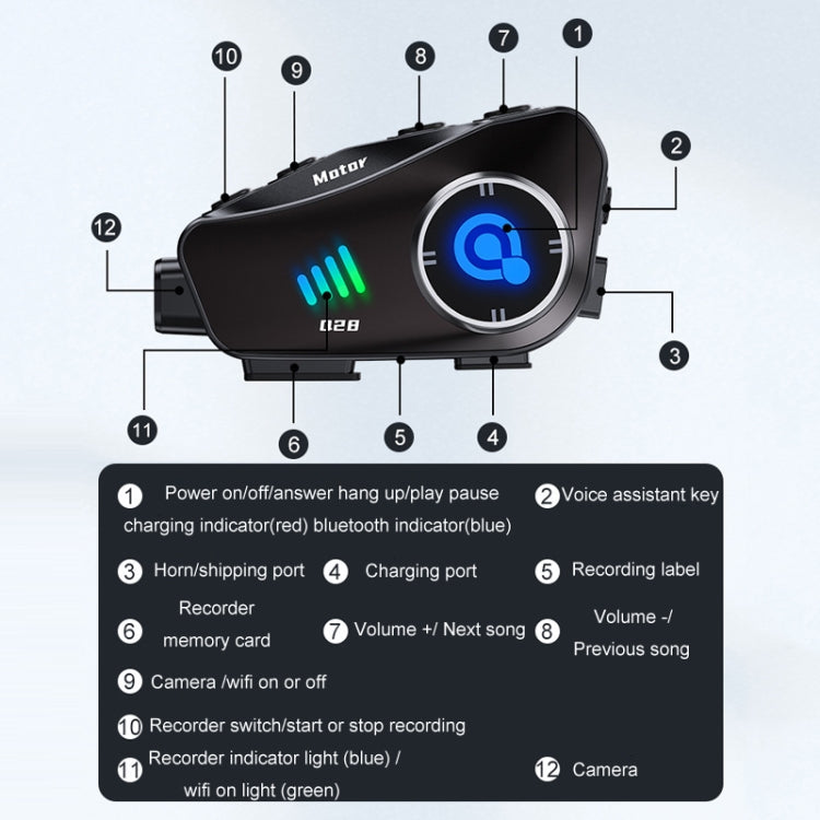 KUQIBAO Q28 Motorcycle Riding Helmet Bluetooth-compatible Headset Recorder(Hard Microphone)