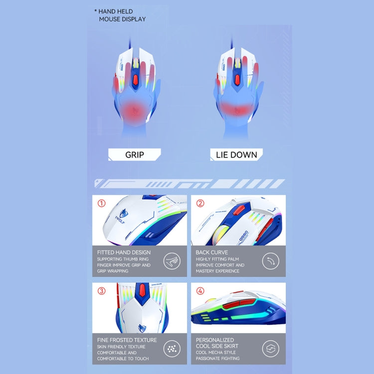 T-WOLF G560 6-keys Cool Breathing Light Gaming Wired Mouse Mechanical Office Silent Mouse(Blue)