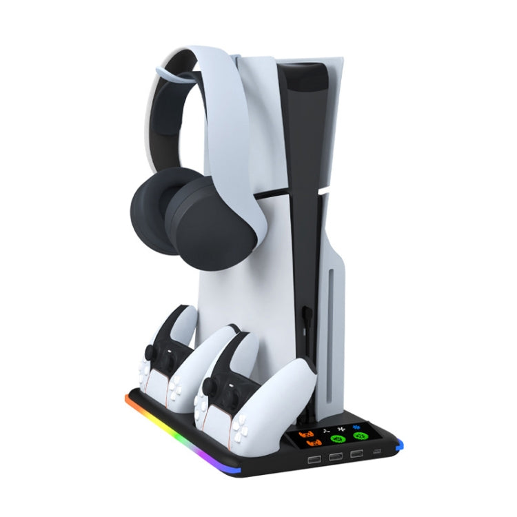 For PS5 Slim / PS5 iplay HA-8008 Cooling Bracket Headphone Organiser Grip Holder Charger(White)