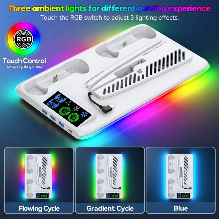 For PS5 Slim / PS5 iplay HA-8008 Cooling Bracket Headphone Organiser Grip Holder Charger(White)