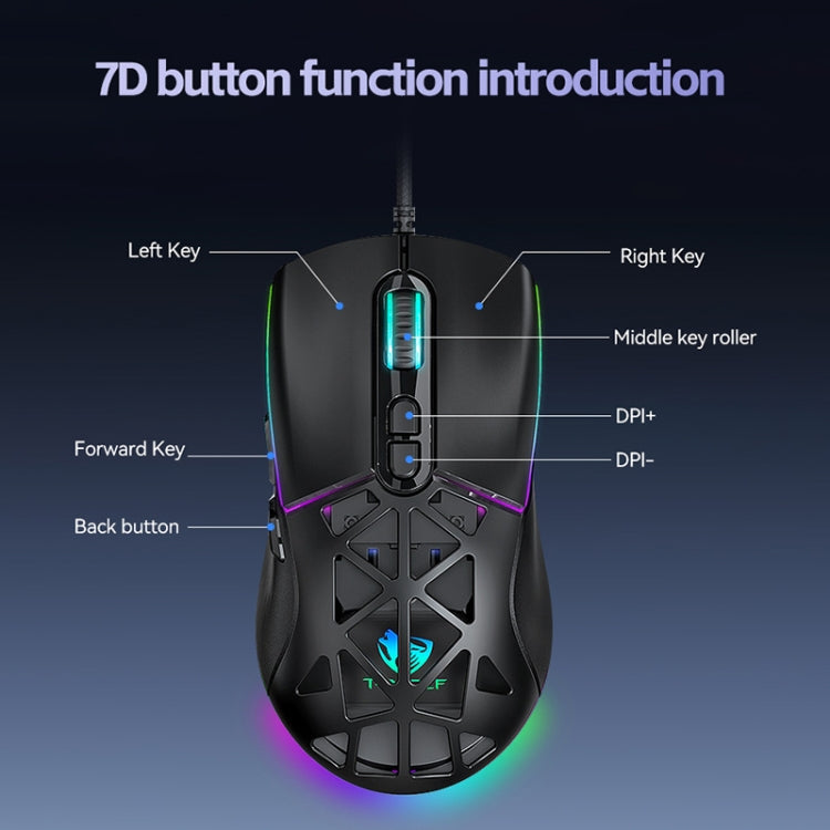 T-WOLF G520 7-keys RGB Marquee Honeycomb Hollow Gaming Wired Mouse(White)