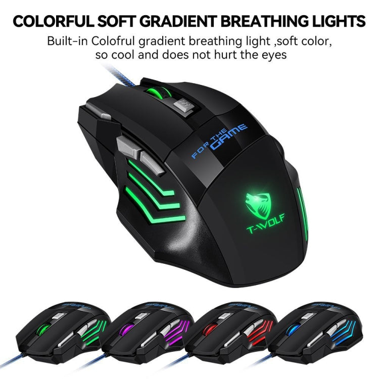 T-WOLF M1 7-keys RGB Atmosphere Light USB Gaming Wired Mouse(Black)