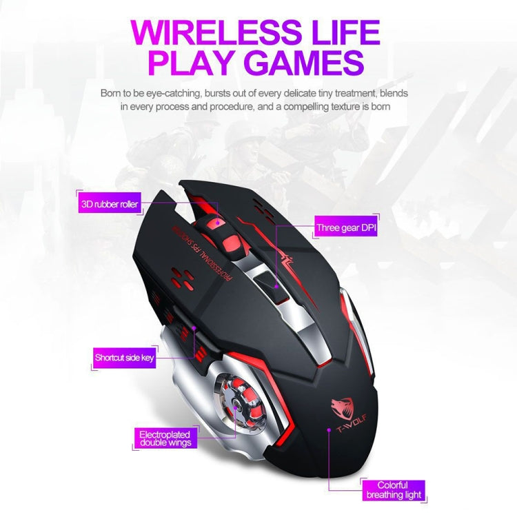 T-WOLF Q13 2.4GHz 6-keys RGB Colorful Light Gaming Wireless Mouse, Color: Dual Mode Star Black
