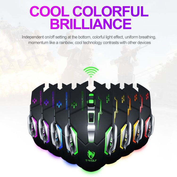T-WOLF Q13 2.4GHz 6-keys RGB Colorful Light Gaming Wireless Mouse, Color: Dual Mode Black