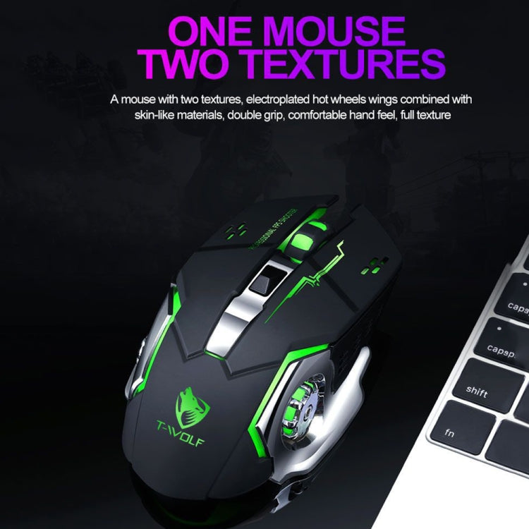 T-WOLF Q13 2.4GHz 6-keys RGB Colorful Light Gaming Wireless Mouse, Color: Single Mode Gray