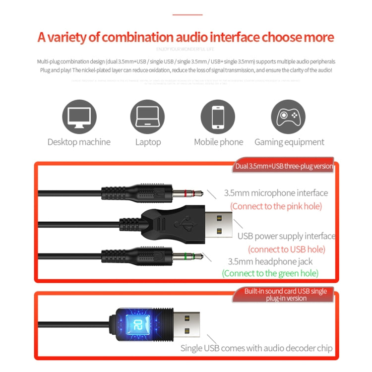 YINDIAO Q7 Colorful Light Computer Wired Headset USB Gaming Headset Dual 3.5mm + USB White