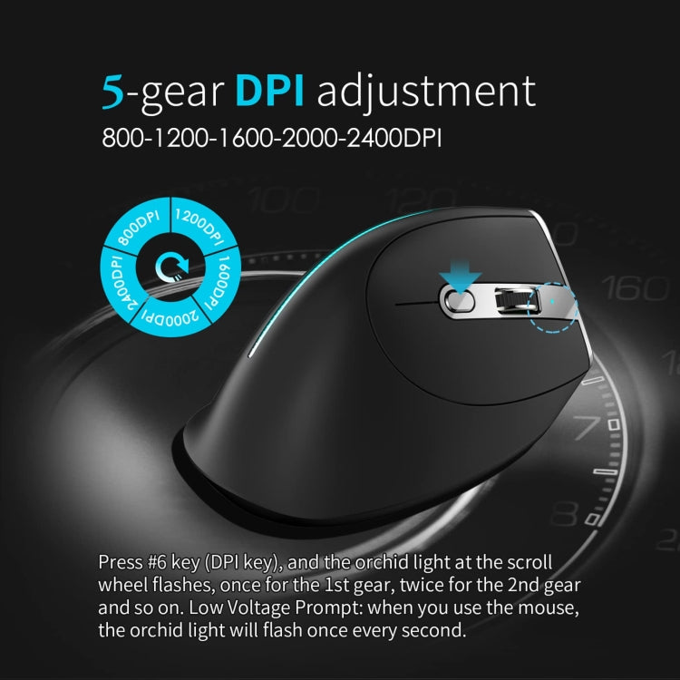 ZELOTES F36 9-Keys Vertical Grip Ergonomic Programming Dual Bluetooth + 2.4G Wireless Mouse(Black)