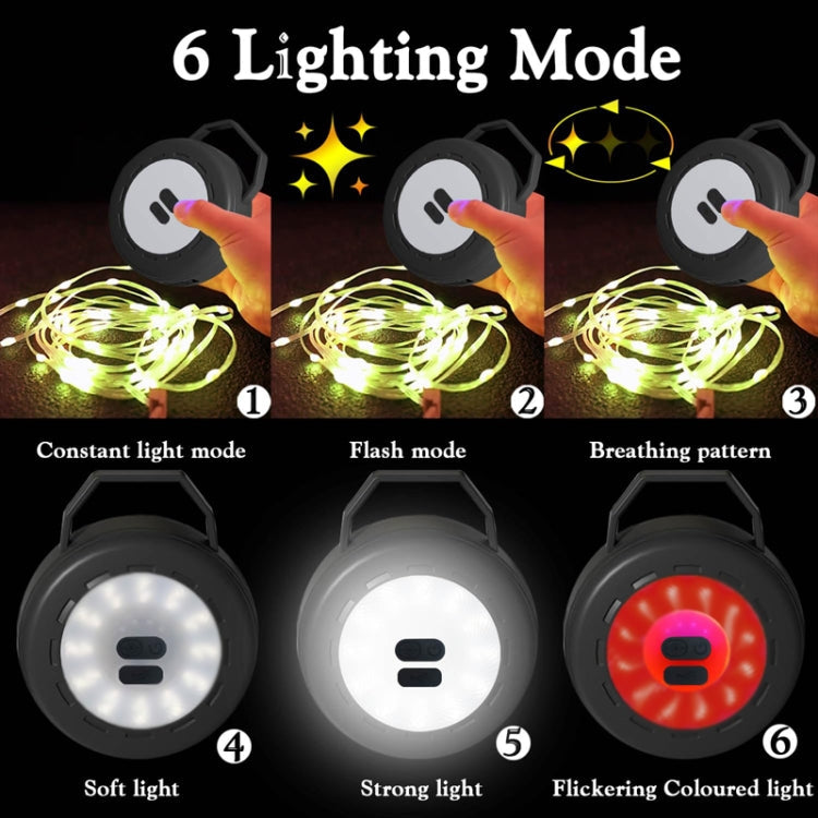 TUBUZHE 2 In 1 LED Portable String Lamp Camping Atmosphere Light USB Rechargeable Outdoor Tent Night Light(Green)