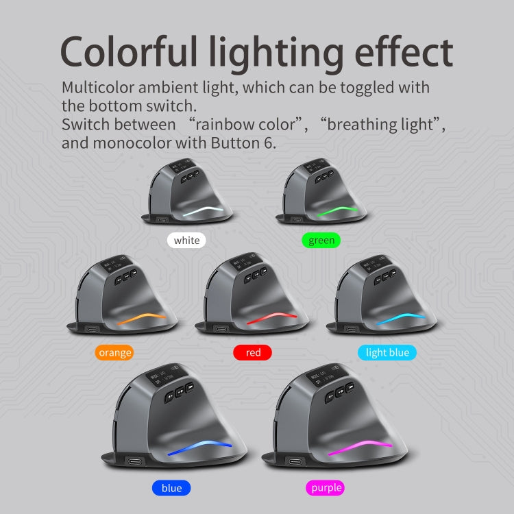 ZELOTES F-26C 8-Keys 2.4G+Bluetooth Dual-Mode LED Display Vertical Grip Wireless Mouse(Gray)