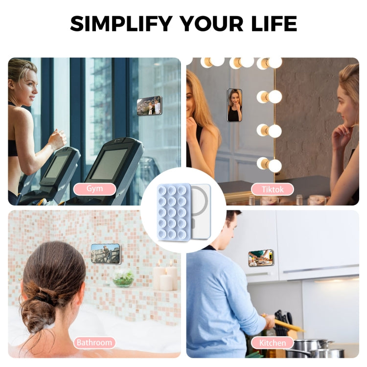 AhaStyle CY202 Suction Cup Magnetic Phone Holder Silicone Adhesive Mirror Sticker(Light Blue)