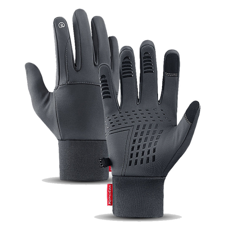 Kyncilor Waterproof Cycling Warm Gloves Two-finger Touch Screen Ultra-soft Velvet Outdoor Gloves, Size: M(Gray)