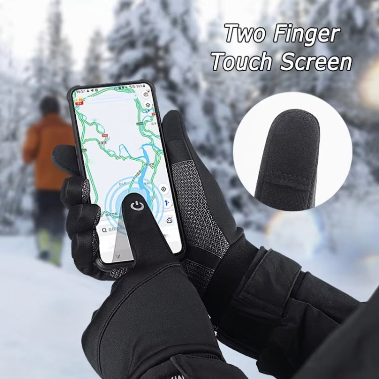 Kyncilor Velvet Warm Cycling Gloves Reflective Touch Screen Ski Water-repellent Elastic Gloves, Size: XL(Black)