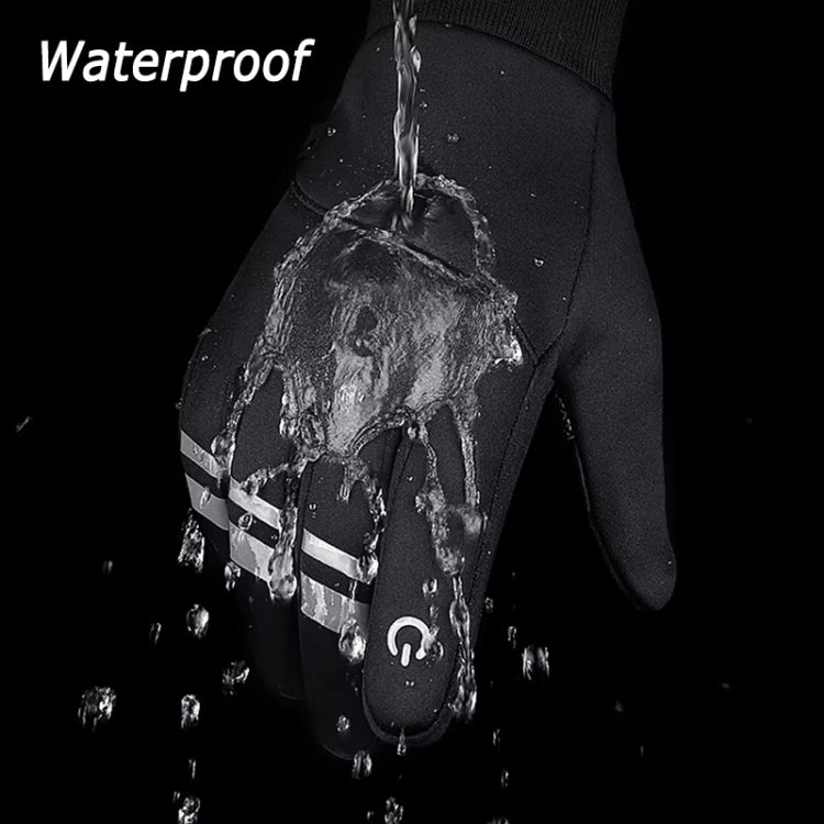 Kyncilor Velvet Warm Cycling Gloves Reflective Touch Screen Ski Water-repellent Elastic Gloves, Size: XL(Black)