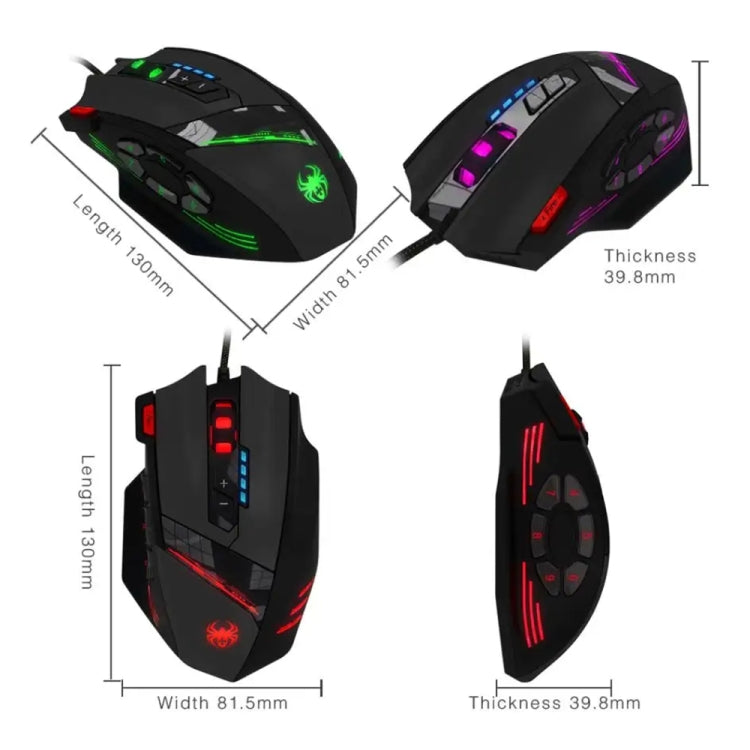 ZELOTES C12 12-buttons Ergonomic Programming Custom Gaming Wired Mouse(Black)
