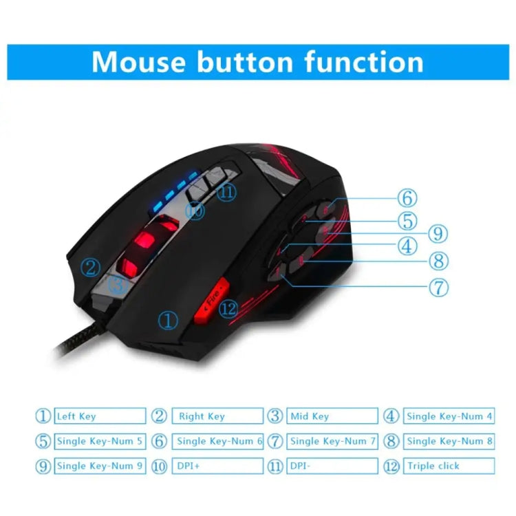 ZELOTES C12 12-buttons Ergonomic Programming Custom Gaming Wired Mouse(Black)