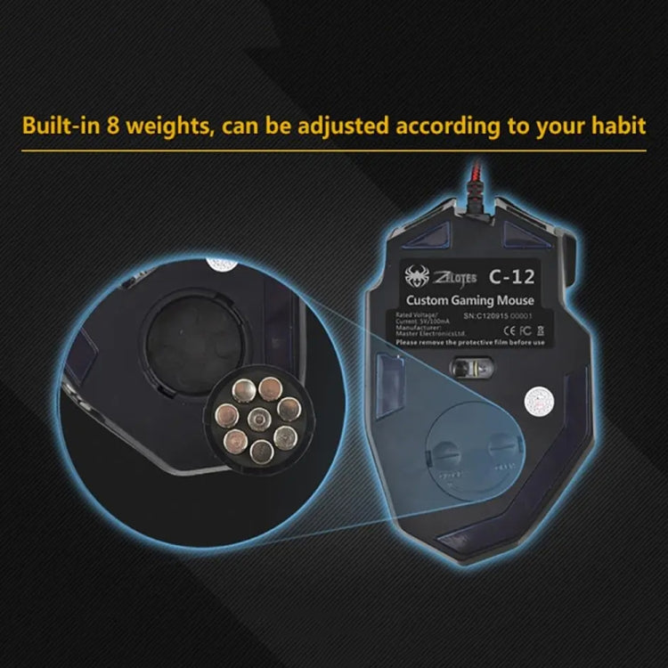 ZELOTES C12 12-buttons Ergonomic Programming Custom Gaming Wired Mouse(Black)