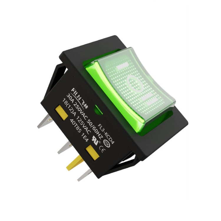 FILN 220V 30A Split Dustproof Boat-type Switch With Light, Specifications: No Waterproof 6 Pin 3 Gear Green Light