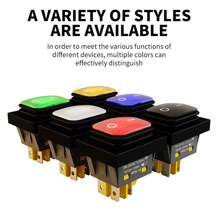 FILN 220V 30A Split Dustproof Boat-type Switch With Light, Specifications: No Waterproof 6 Pin 3 Gear Green Light