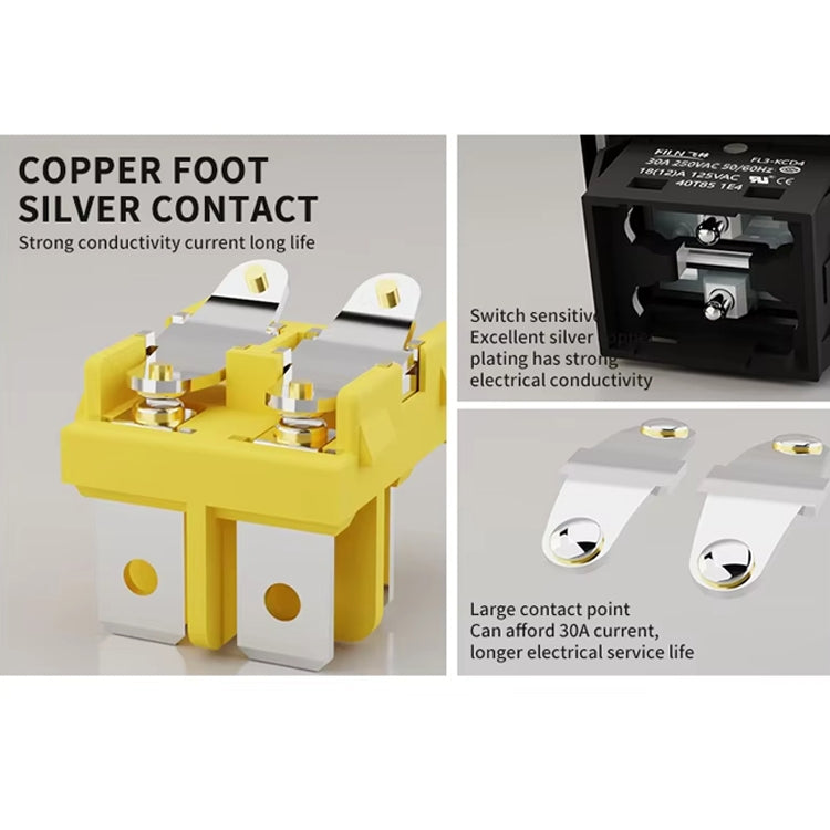 FILN 220V 30A Split Dustproof Boat-type Switch With Light, Specifications: Waterproof 6 Pin 3 Gear Green Light