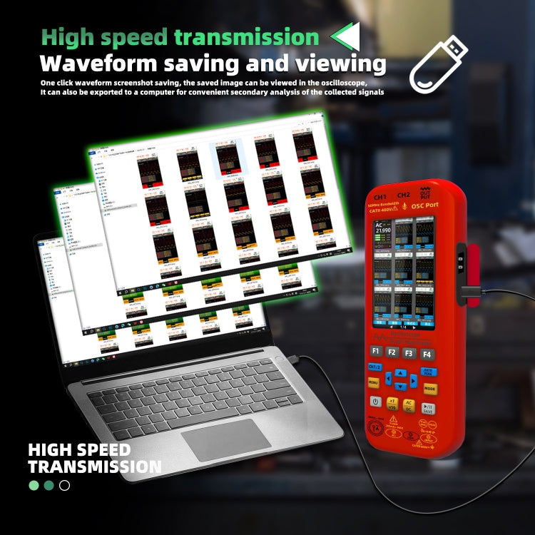 BSIDE O9 Digital Handheld Dual Channel 50MHz Oscilloscope Signal Source Multimeter, Spec: With Dual Oscilloscope Probe (Red)