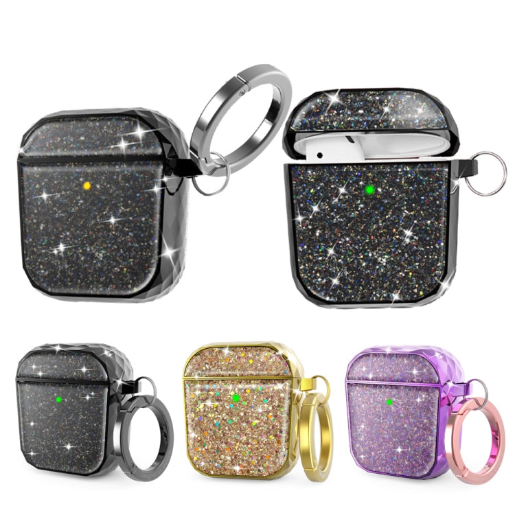 For Airpods 1 / 2 AhaStyle PT119 Wireless Earphone Split Electroplated Protective Case(Black)