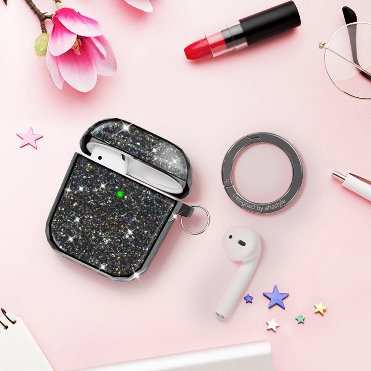 For Airpods 1 / 2 AhaStyle PT119 Wireless Earphone Split Electroplated Protective Case(Black)