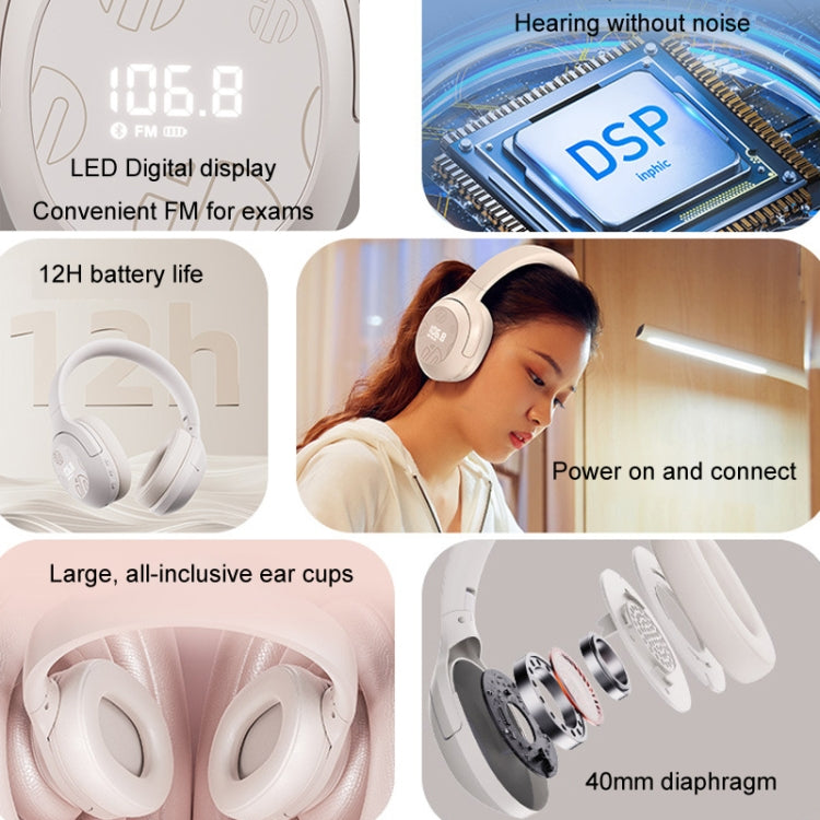 Inphic H1S Bluetooth Wireless Headphones Headset FM Listening Exam Hi-Res Audio Earphones(Khaki)