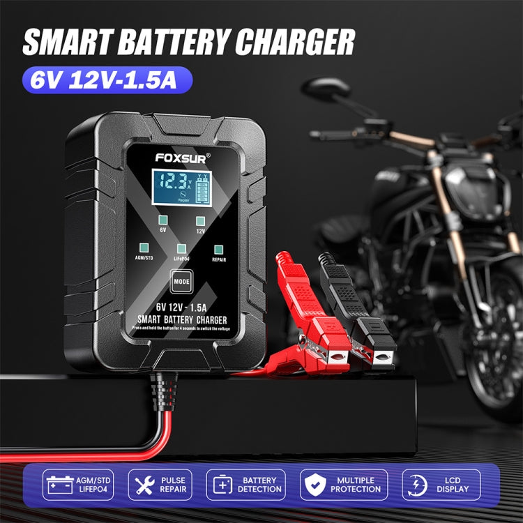 FOXSUR 6V/12V 1.5A Lawn Mower Motorcycle Lead Acid Battery SAE Plug Charger(US Plug)
