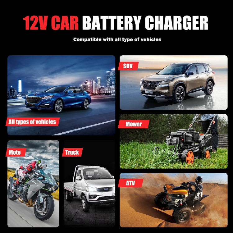 FOXSUR 12V8A SUV Car Motorcycle Intelligent Repair Type Lead-acid Battery Charger(UK Plug)