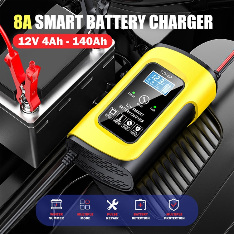 FOXSUR 12V8A SUV Car Motorcycle Intelligent Repair Type Lead-acid Battery Charger(EU Plug)