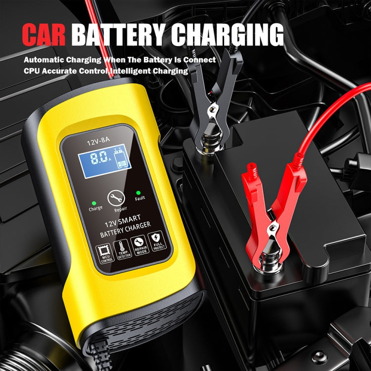 FOXSUR 12V8A SUV Car Motorcycle Intelligent Repair Type Lead-acid Battery Charger(EU Plug)