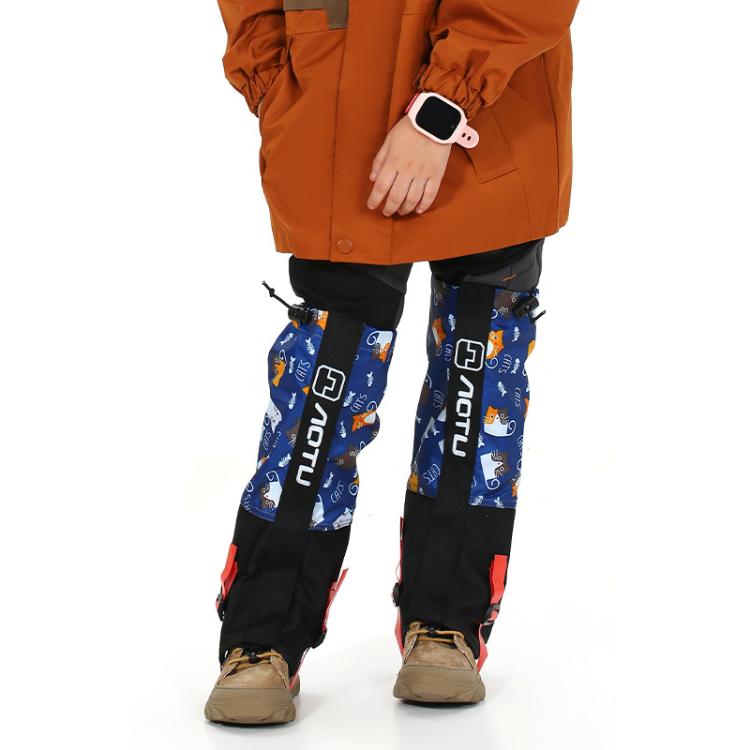 AOTU  AT8913 1pair Children Riding Skiing Waterproof Calf Protectors Outdoor Sandproof Shoes Covers, Color: Blue Cat With Fleece L