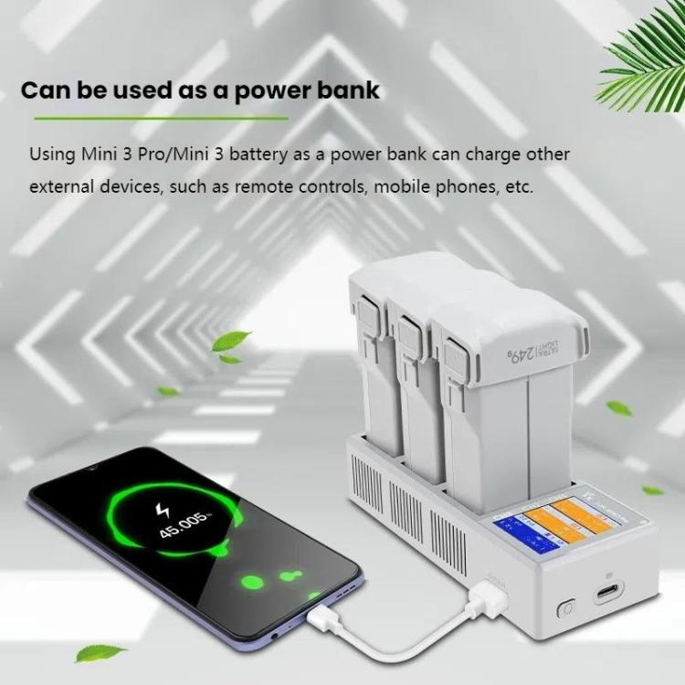 For DJI Mini 4 Pro / Mini 3 Pro / Mini 3 YX Color Screen 3-Way Charger Battery Manager With 65W US Plug