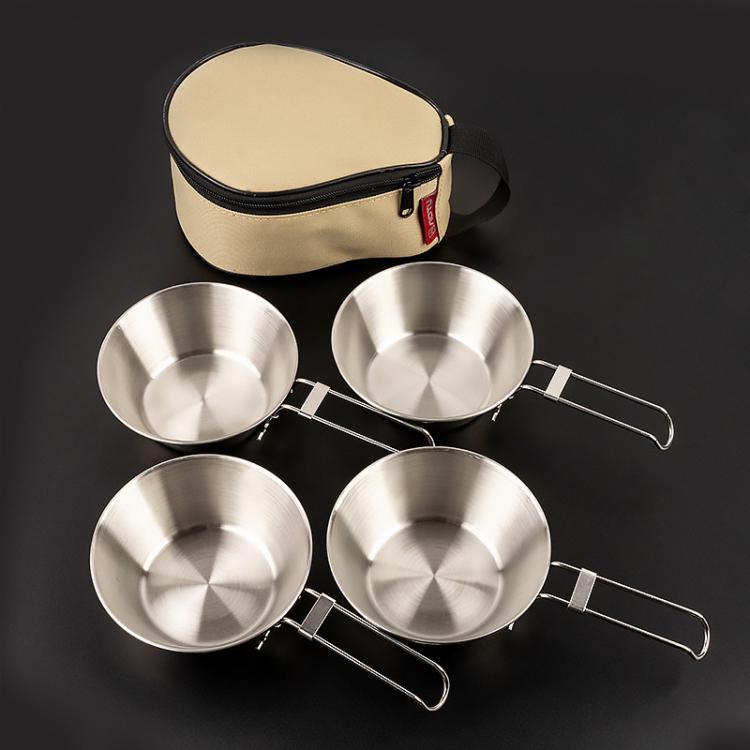 AOTU AT6440 2pcs 300ml+2pcs 500ml Portable Foldable Stainless Steel Bowl With Storage Bag Camping Cutlery Set