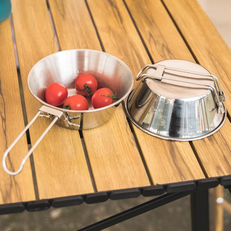 AOTU AT6440 4pcs 300ml Portable Foldable Stainless Steel Bowl With Storage Bag Camping Cutlery Set
