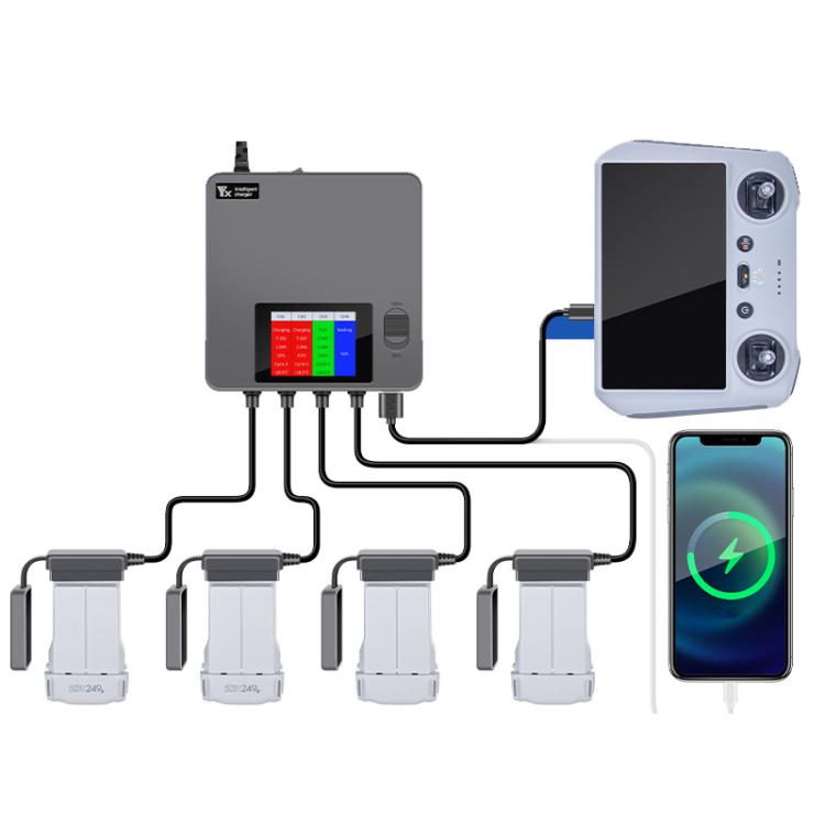 For DJI Mini 4 Pro / Mini 3 Pro / Mini 3 Color Screen Digital Display Four-Way Charger Battery Manager US Plug