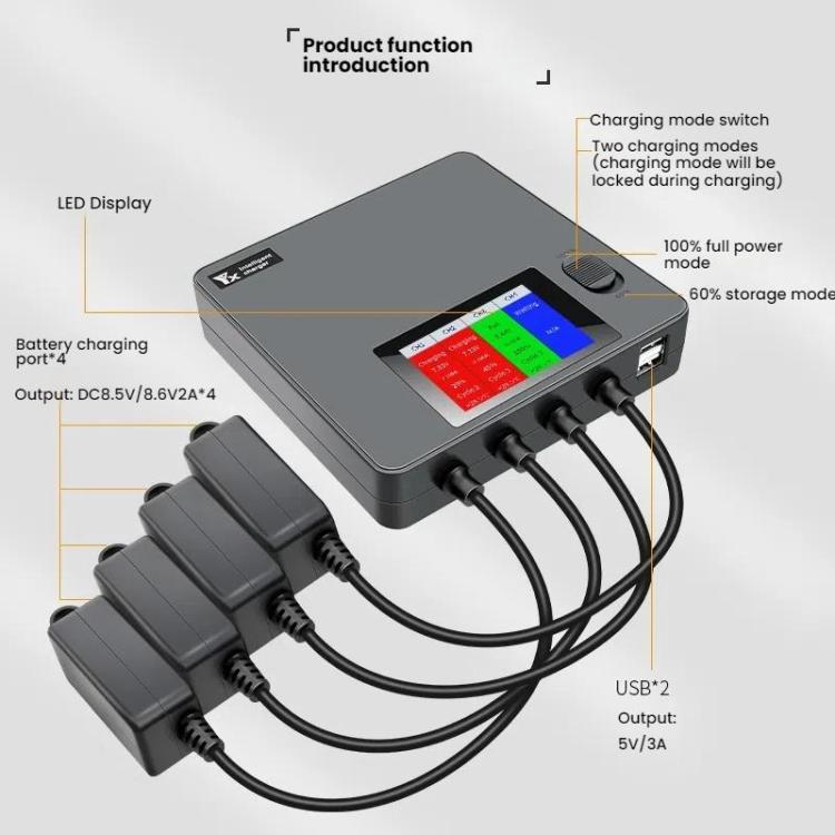 For DJI Mini 4 Pro / Mini 3 Pro / Mini 3 Color Screen Digital Display Four-Way Charger Battery Manager AU Plug