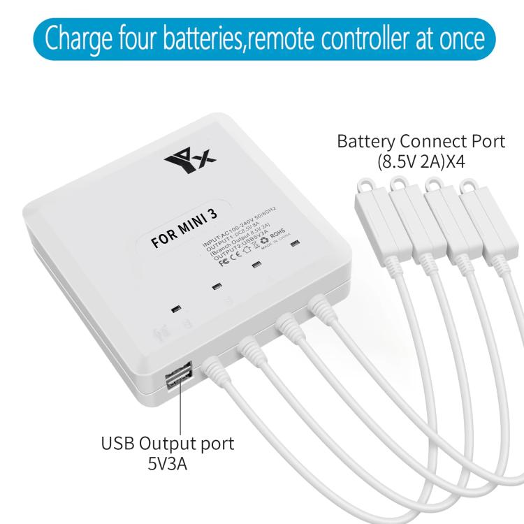 For DJI Mini 4 Pro / Mini 3 Pro / Mini 3 Drone YX 4-way Charger Battery Butler UK Plug