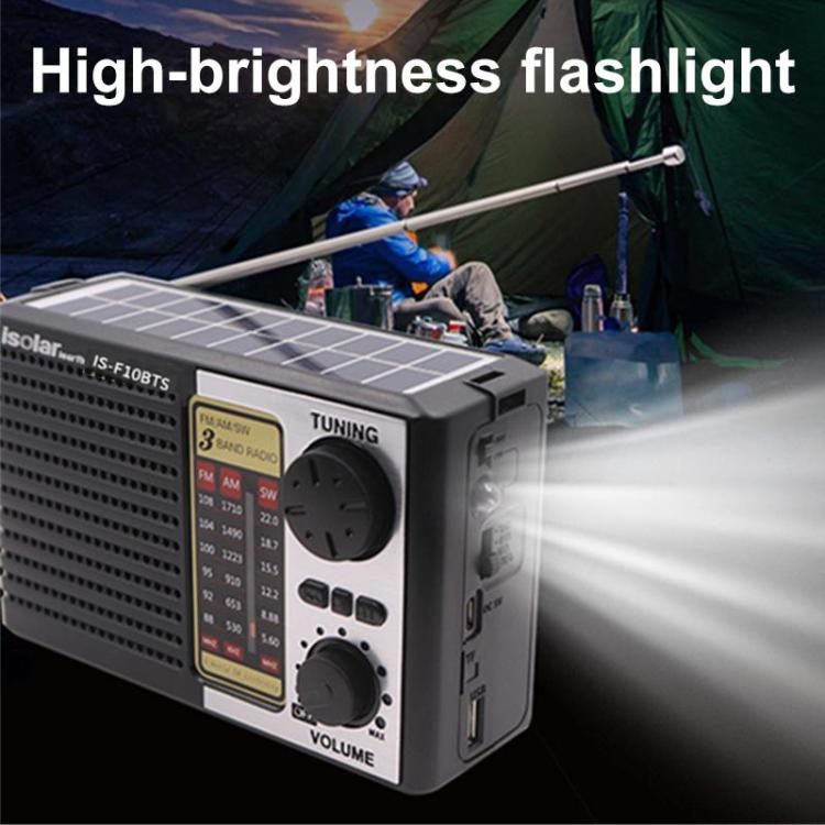 Isolariearth F10BTS Solar Powered Full-Band FM / AM / SW Radio Bluetooth Speaker with Flashlight