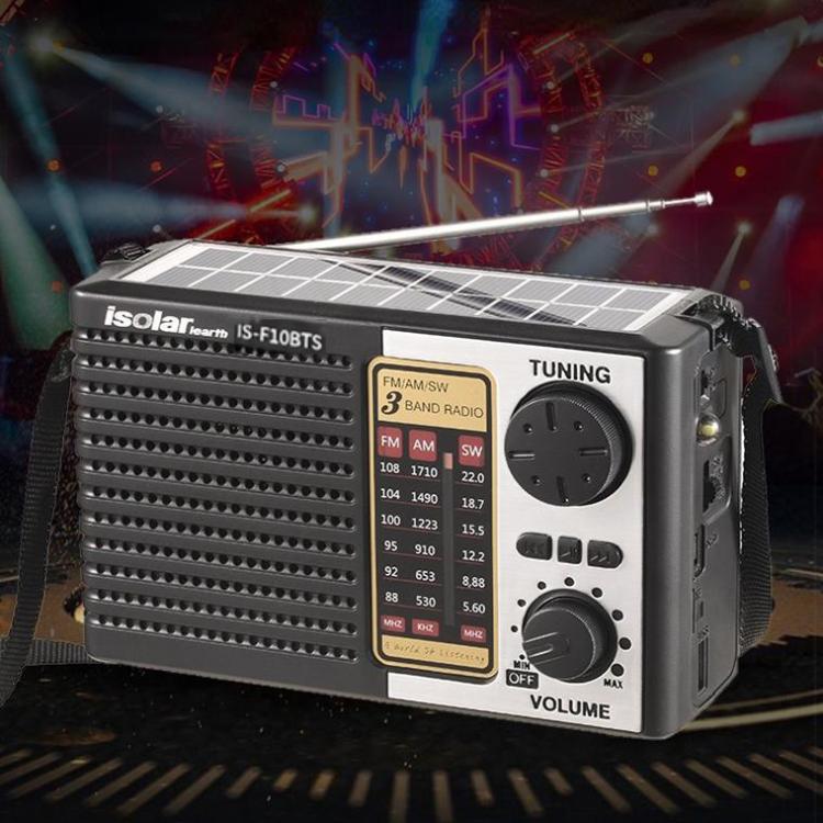 Isolariearth F10BTS Solar Powered Full-Band FM / AM / SW Radio Bluetooth Speaker with Flashlight