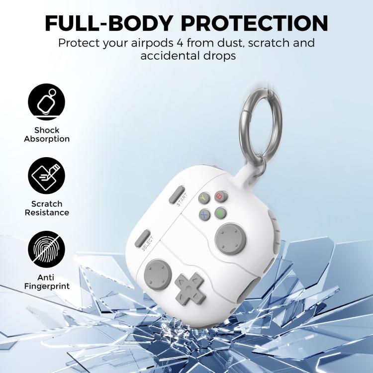 For AirPods 4 AhaStyle WG166 Personalised Game Console Shape Silicone Protective Case(White)