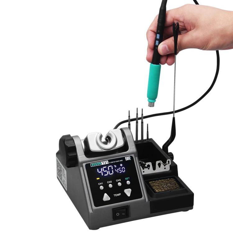SUGON T21 Constant Temperature Soldering Station 120W High Power Soldering Iron With I/IS/K Tip Nozzle, Spec: 115 Handle(EU Plug)