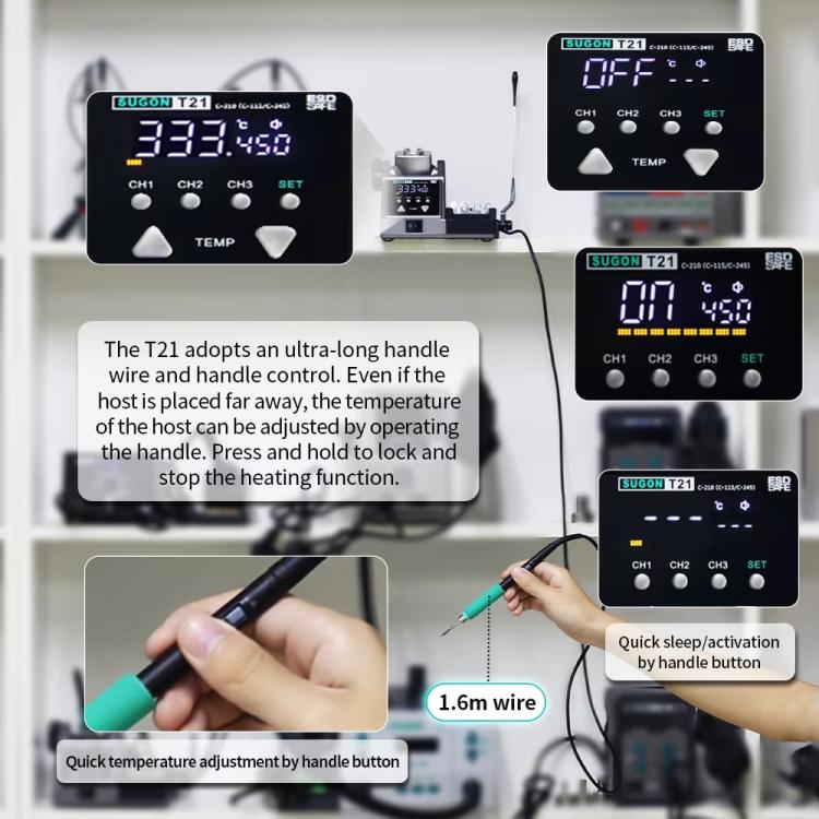 SUGON T21 Constant Temperature Soldering Station 120W High Power Soldering Iron With I/IS/K Tip Nozzle, Spec: 245 Handle(US Plug)