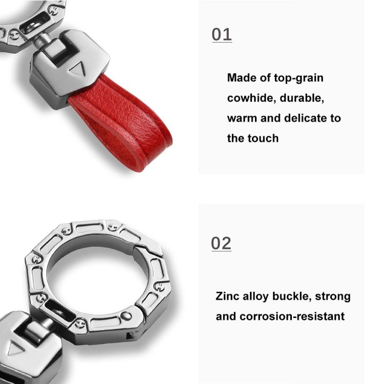 Hallmo Business Zinc Alloy Top-Layer Cowhide Key Chain Car Key Anti-Lost Pendant(Red)